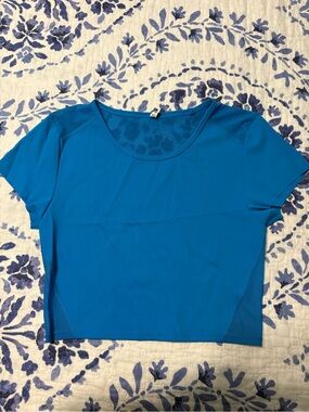 aerie Bright Blue Short Sleeve Crop Top